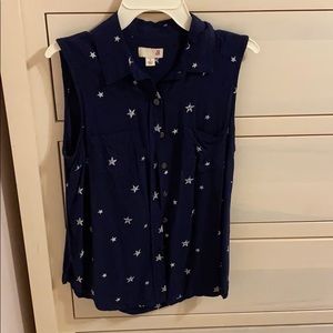 Navy and white star buttoned tank top